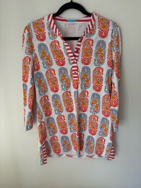 J. McLaughlin Catalina Cloth White Paisley-Print Tunic with Red & Yellow